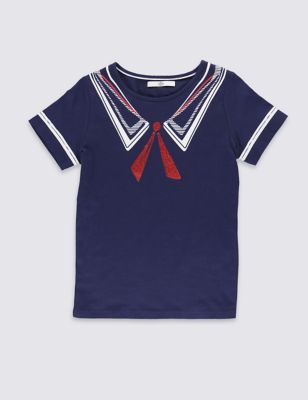 Pure Cotton Sailor Print T-Shirt &#40;5-14 Years&#41;